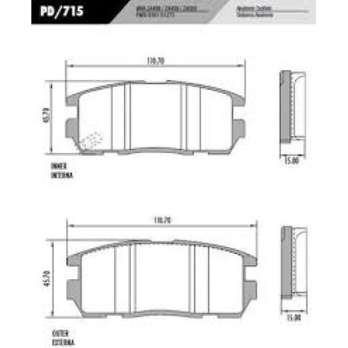 JGO. PASTILLAS FRENO CHEVROLET CAPTIVA TRASERAS 110.60X46.20X15.50MM (24498/99/500)LONAFLEX