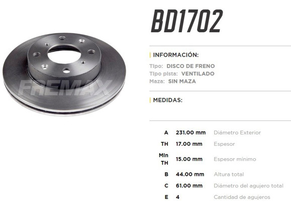 DISCO DEL VENT CAMIONES CHINOS CHANA PICK-UP 1.0 HD CIVIC