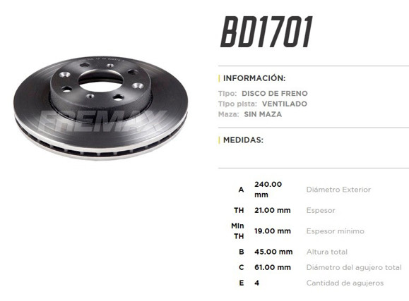 DISCO FRENO DEL VENT HONDA CIVIC 1.3 16V/1.5I/1.6I 91. . .