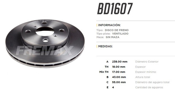 DISCO DE FRENO DELANTERO TOYOTA TERCEL 1990-1997