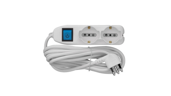 ALARGUE C/INT. BLANCO 2,5MT 2 SCHUKO+4 TRES EN LINEA 10AMP