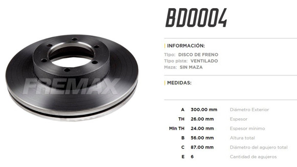 DISCO DE FRENO KIA BESTA GS 1.3/2.7/3.0 1998