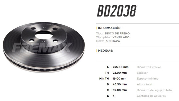 DISCO DE FRENO TOYOTA YARIS 2005-2014 255MM