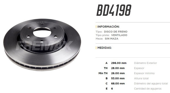 DISCO DE FRENO DELANTERO NISSAN FRONTIER 2.3-2.5/NP300 R16"