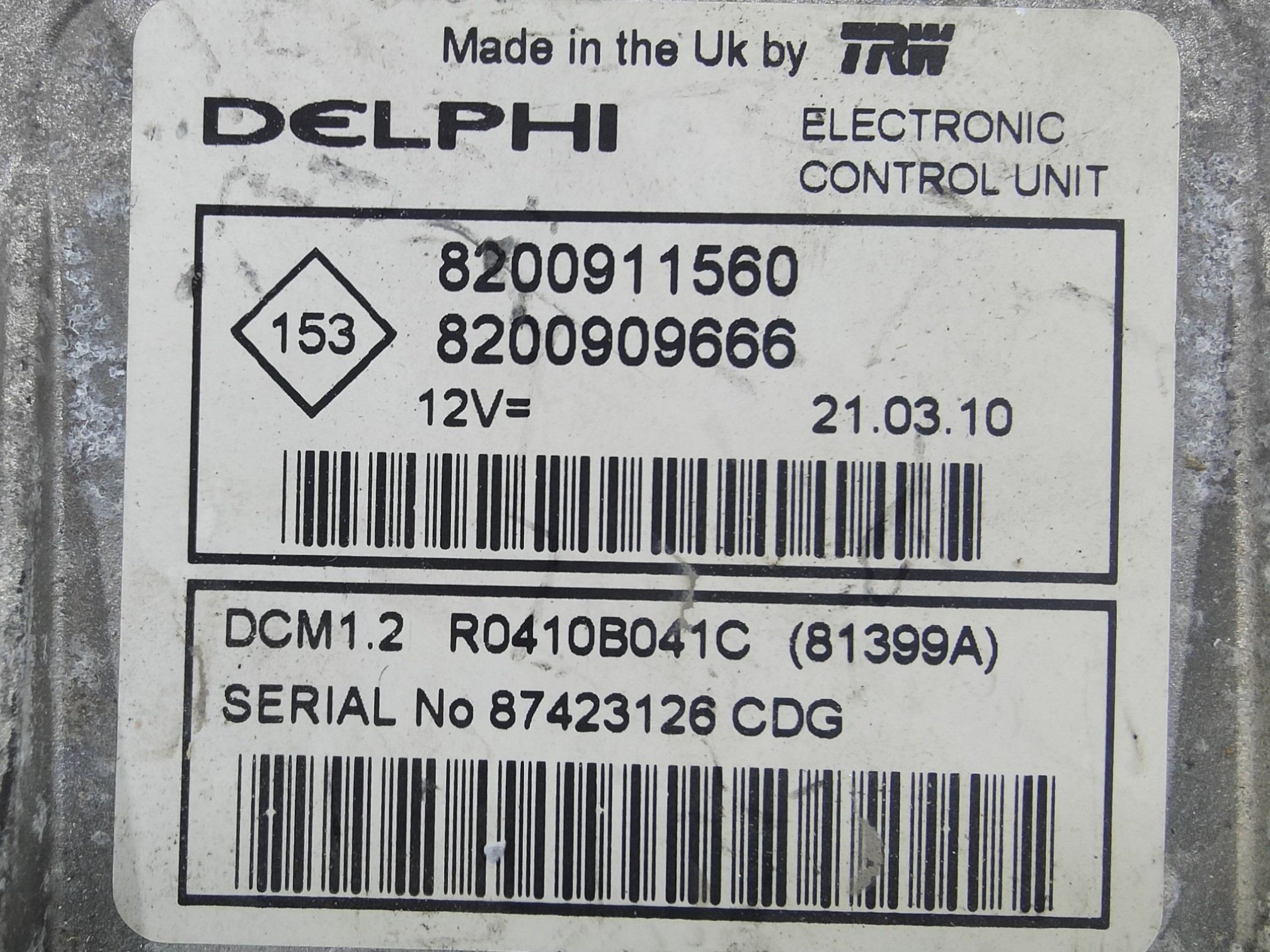 ECU de motor Renault KANGOO 1.5 DCI , Ref: 10939-K3B8