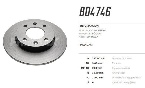 DISCO FRENO TRASERO PEUGEOT 307 1.6I 16V/2.0HDI/2.0I 16V 01-