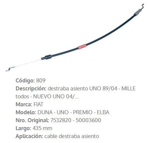 CABLE TRABA ASIENTO UNO 1989 435MM