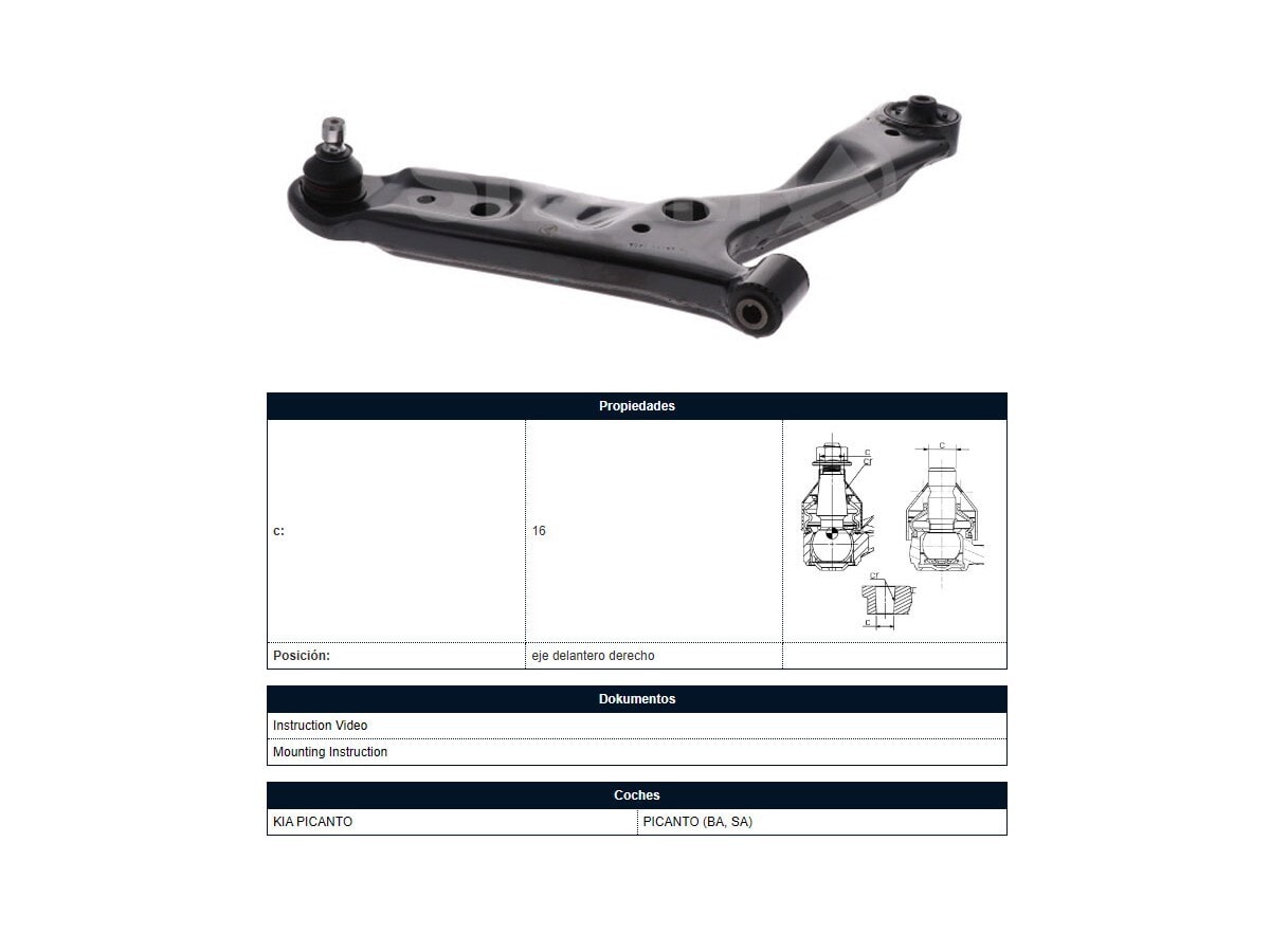 Parilla De Suspension Delantera Kia Picanto 07-08 Der