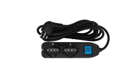 ALARGUE C/INT. NEGRO 2,5MT 2 SCHUKO+4 TRES EN LINEA 10AMP
