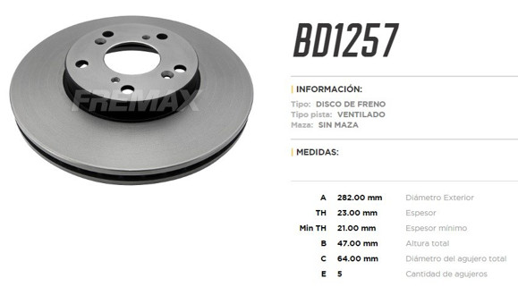 DISCO DE FRENO HONDA CRV 2010/ACCORD 2013/FIT 2013 (VENT.)
