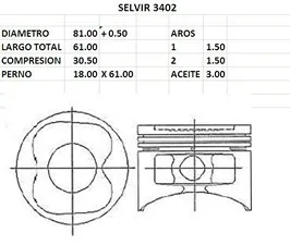 Pistones de motor Toyota Corolla 1.6L, 81.50mm (0.50mm sobremedida)