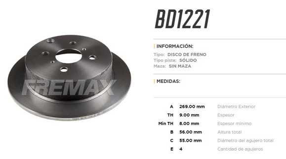 DISCO DE FRENO TRASERO TOYOTA COROLLA 2.0TD 2003 D4D