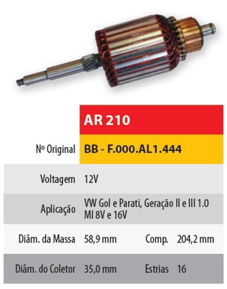 INDUCIDO 12V VWOLKSWAGEN GOL GEN II/III (204,2X58,9X16X35)