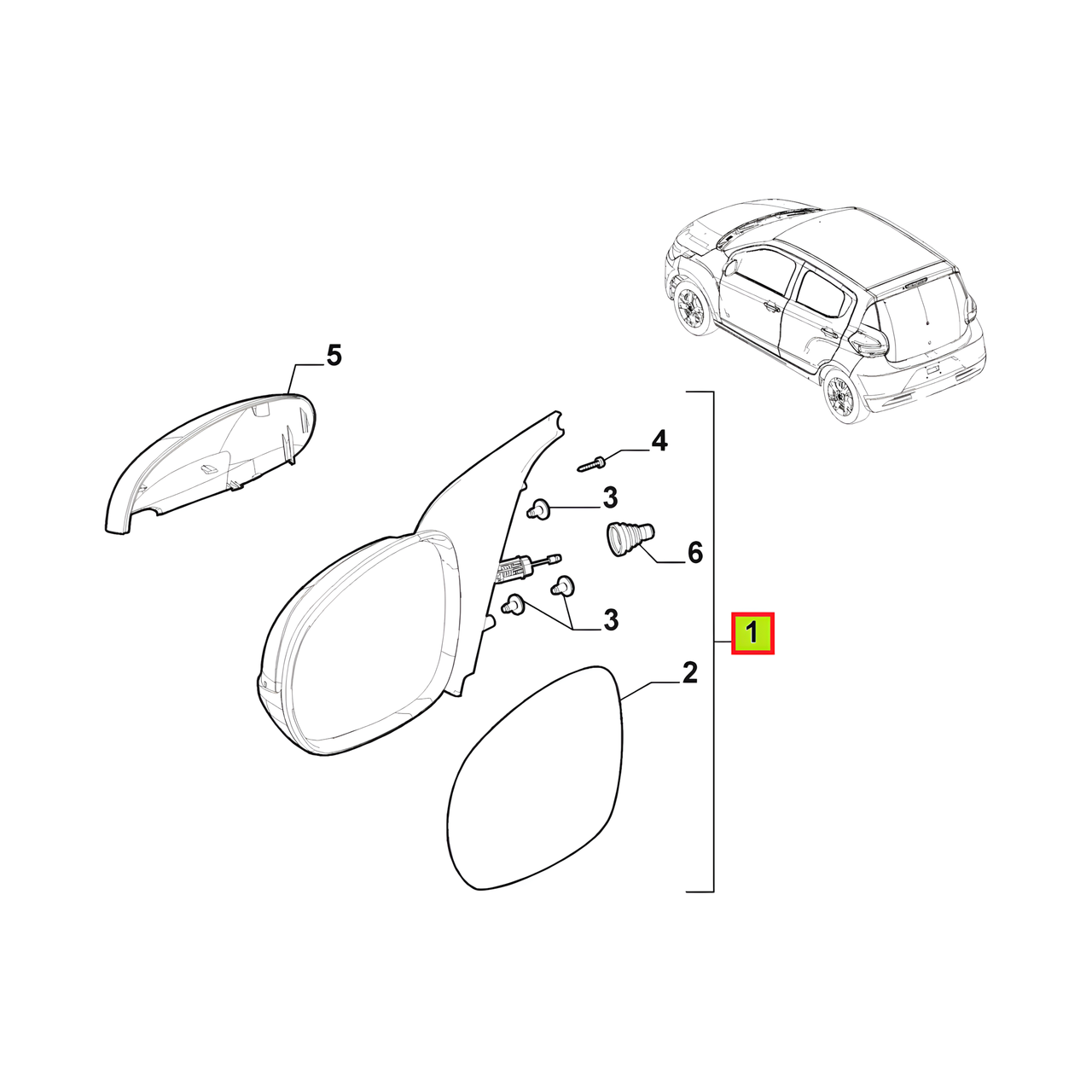 ESPEJO EXT. DER. MANUAL C/CONTROL -ORIGINAL-