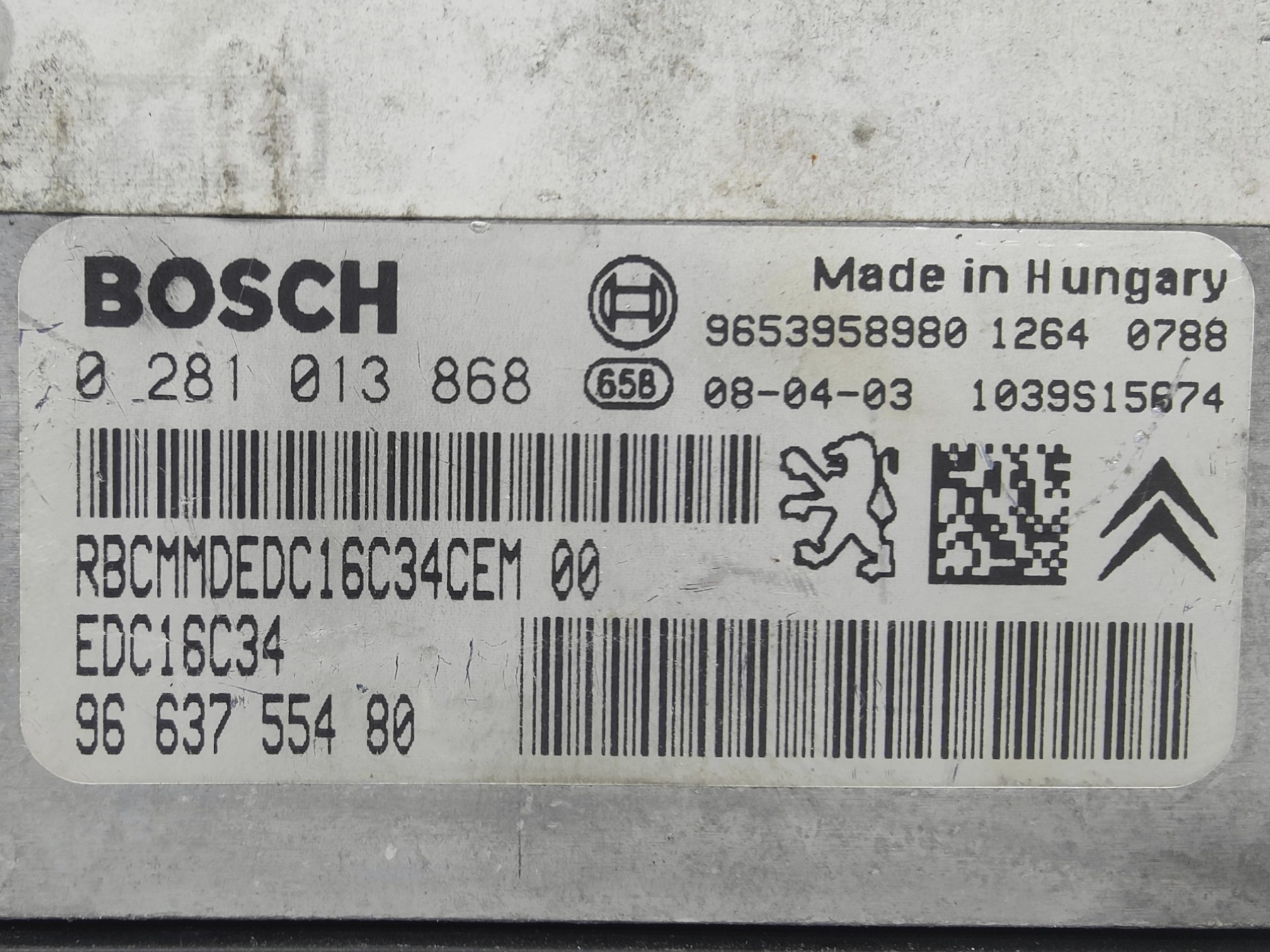 ECU de motor Peugeot 207 1.6 HDI 2008, Ref: 10949-K3B9