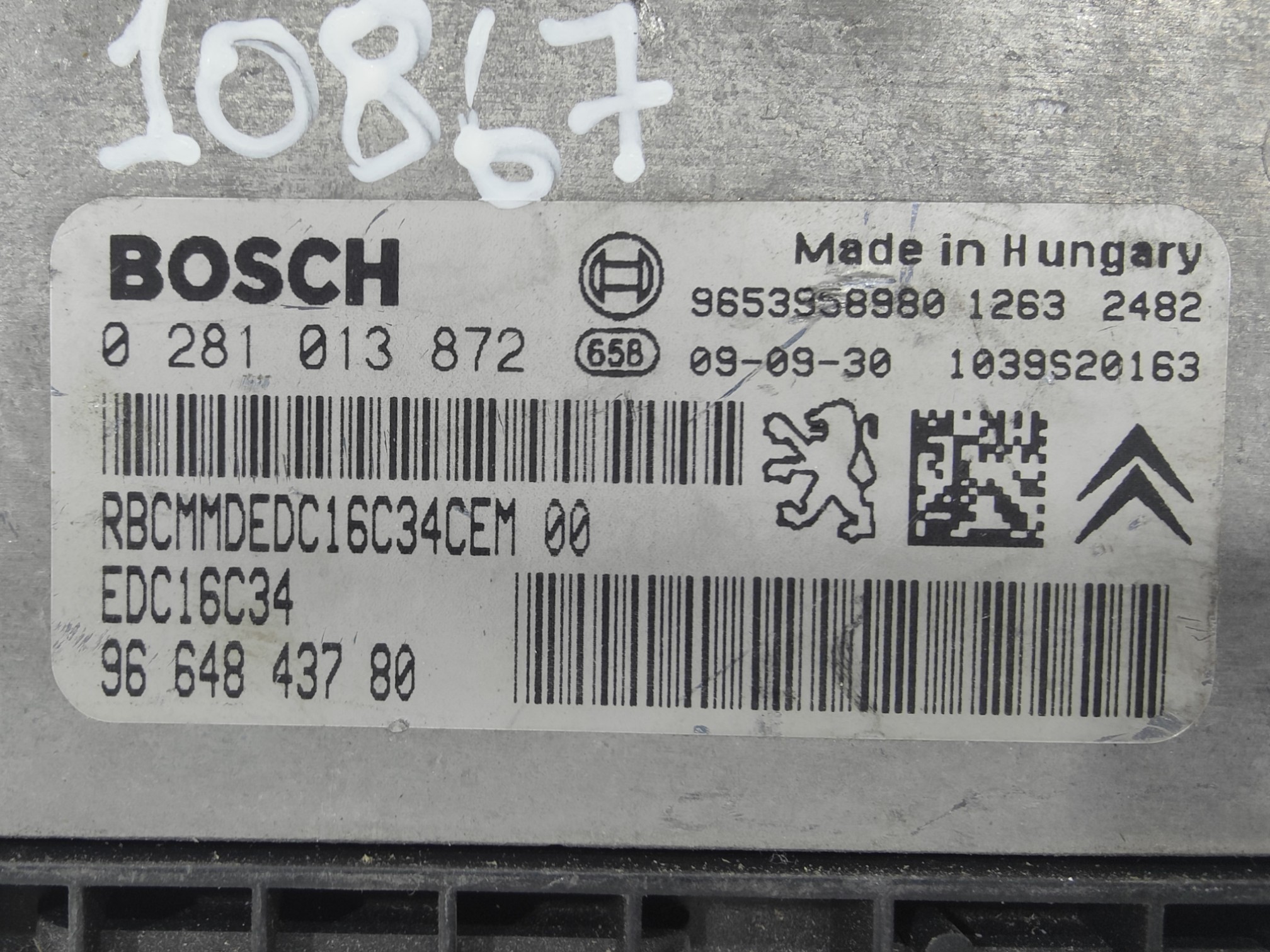 ECU de motor Peugeot Citroen 1.6 HDI 2009, Ref: 10867-K3B3