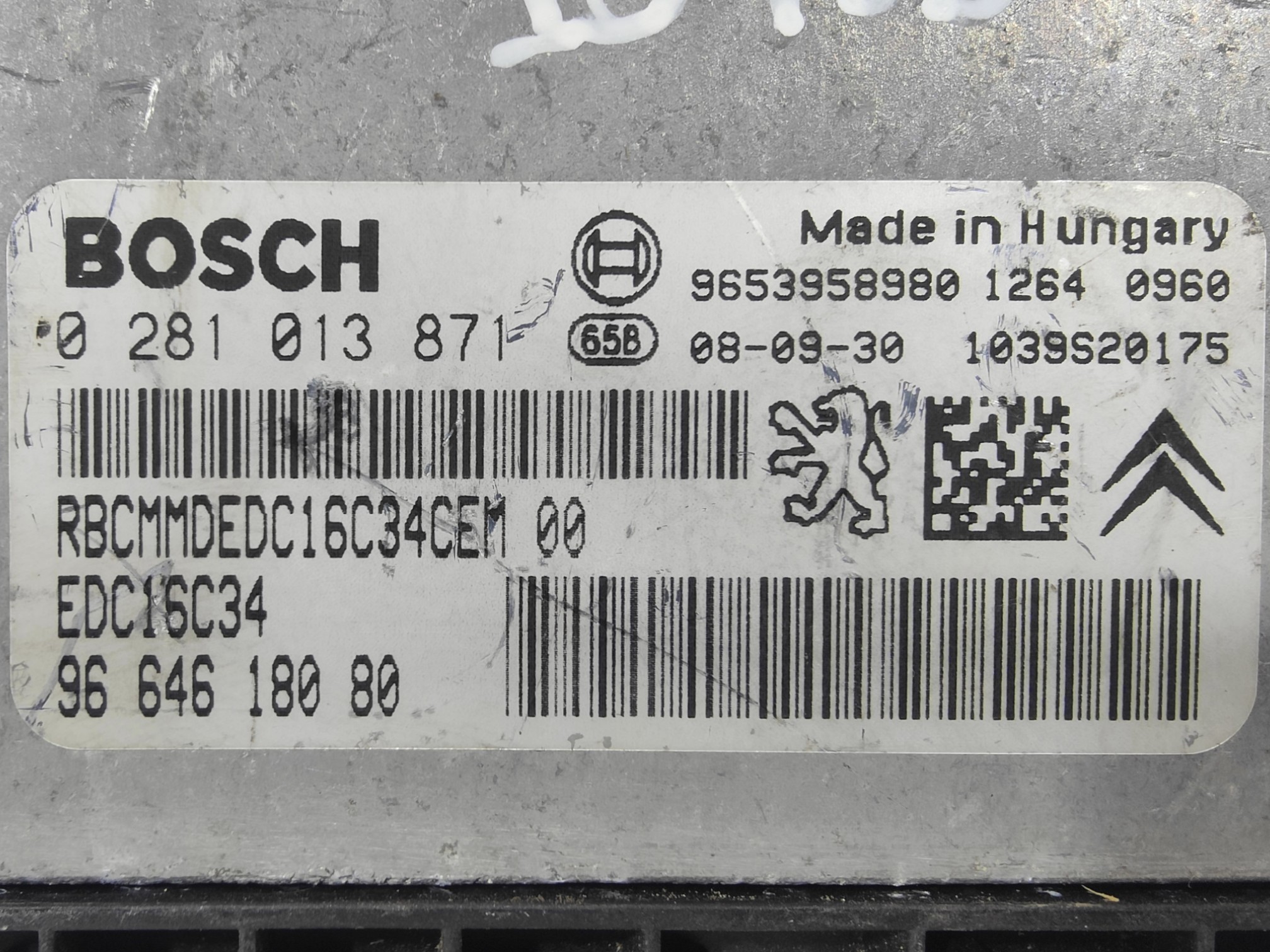ECU de motor Peugeot Citroen 1.6 HDI 2008, Ref: 10933-K3B7