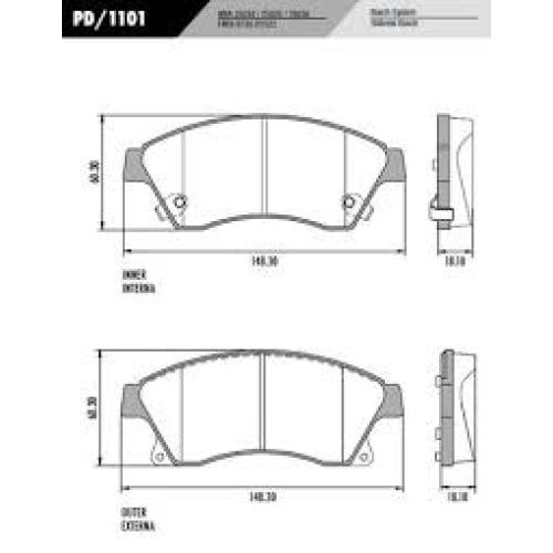 JGO. PASTILLAS FRENO CHEVROLET CRUZE 2010... TRACKER 14...17  DEL. 148X60X19MM