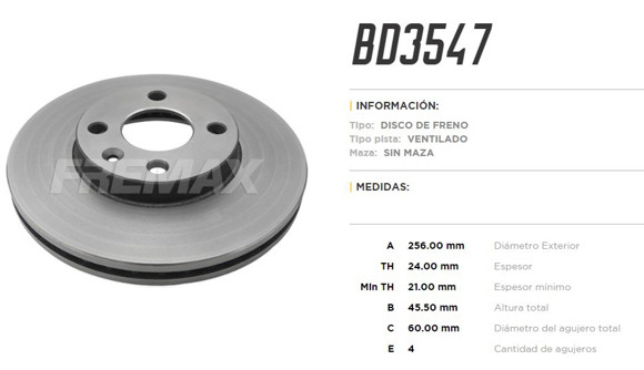 DISCO DE FRENO CHEVROLET COBALT/SPIN 1.8/SONIC 1.6 2012-