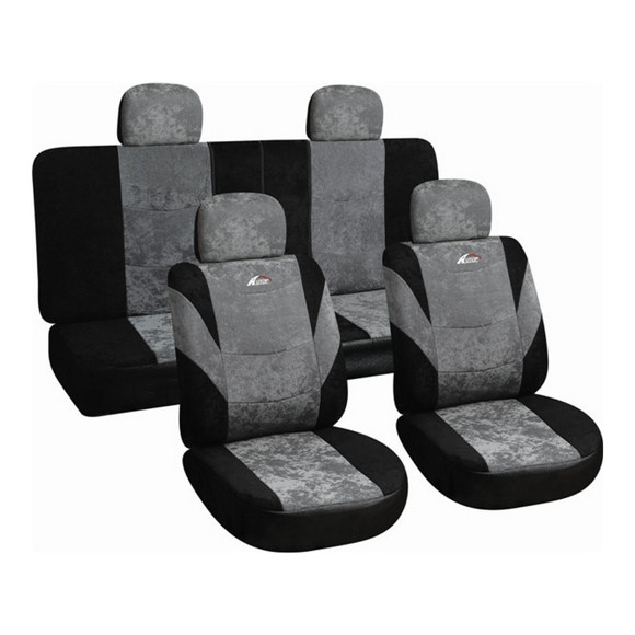 JUEGO DE FUNDAS CUBRE ASIENTO COLOR NEGRO Y GRIS