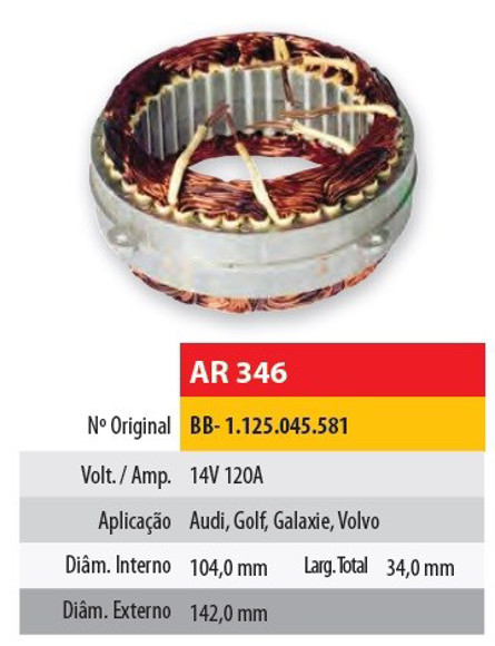 ESTATOR 12V 100AMP VOLKSWAGEN POLO/BORA 1.9TD (104X142X34)