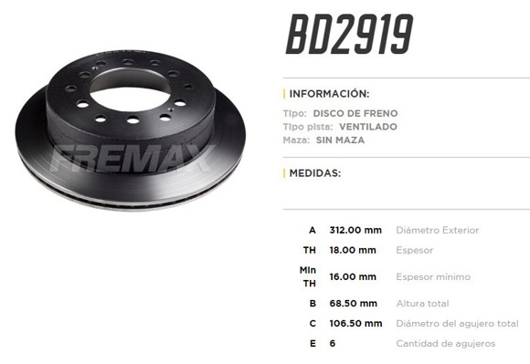 DISCO FRENO TRAS VENT TOYOTA 4 RUNNER 03-08 LAND CUISER