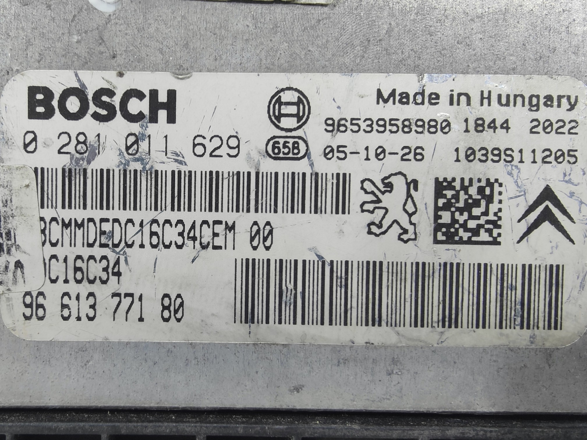 ECU de motor Peugeot Citroen 1.6 HDI 2005, Ref: 11063-K3C9