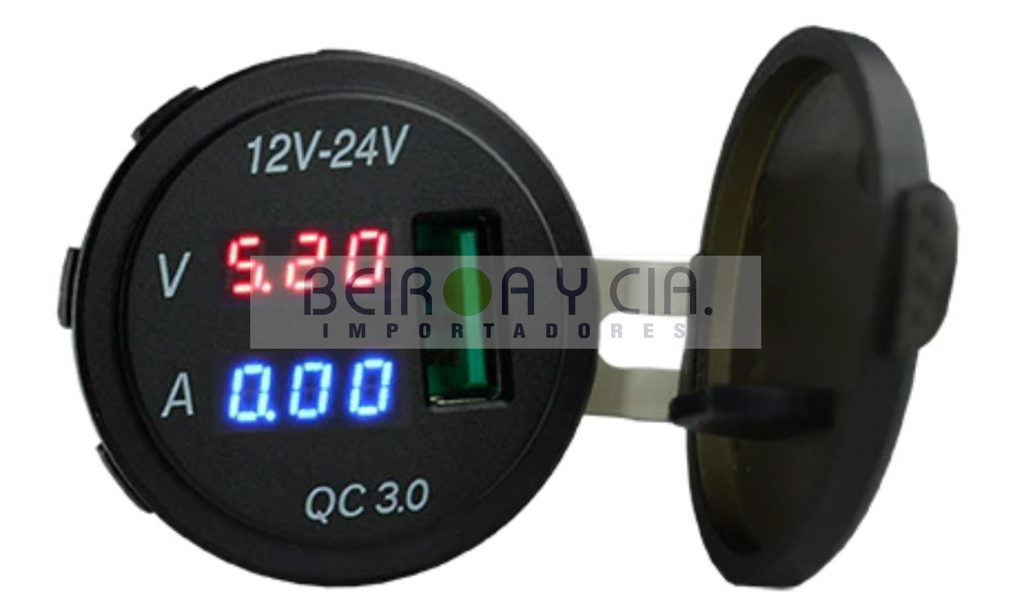 CARGADOR USB UNIVERSAL 12/24V-5V 3.0 C/VOLT Y AMPERIMETRO