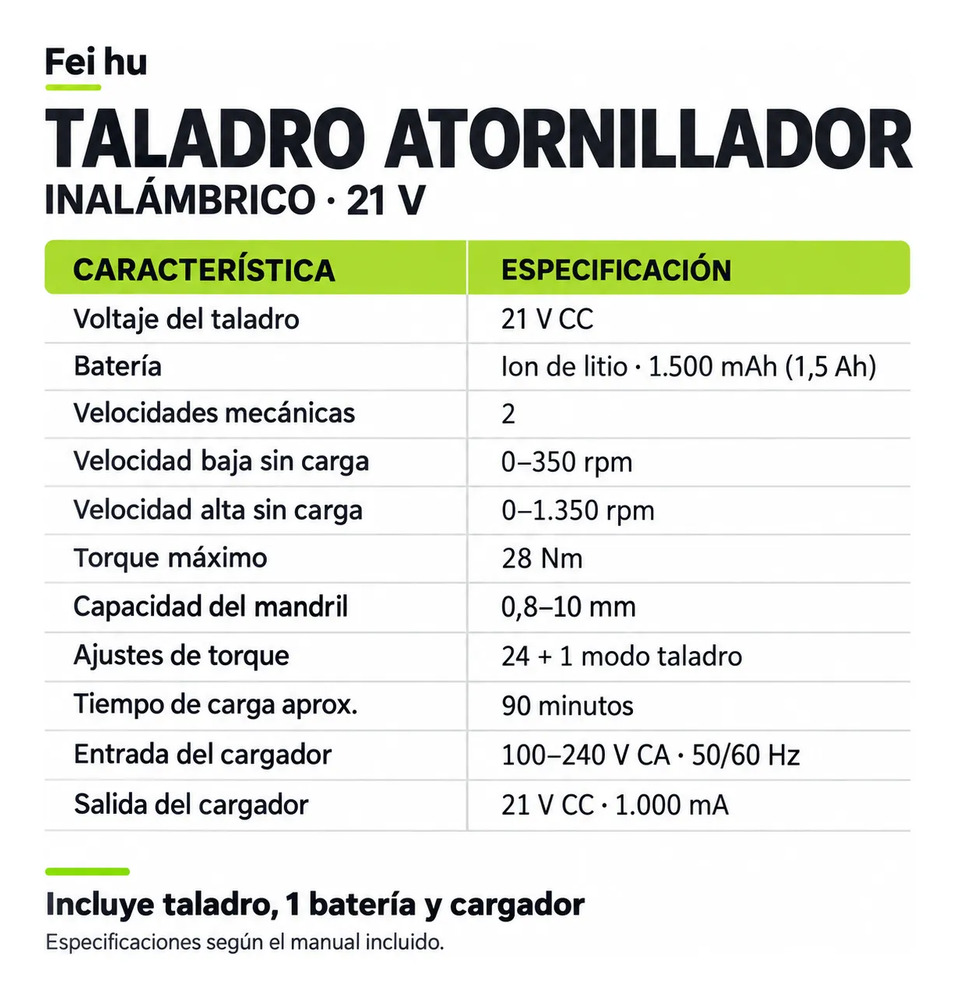 Taladro Atornillador Percutor Inalámbrico 21v Verde Lima 60