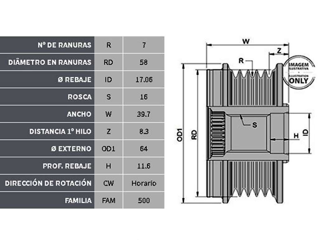 POLEA ALTERNADOR TO HILUX LIBRE 7PK 17MM