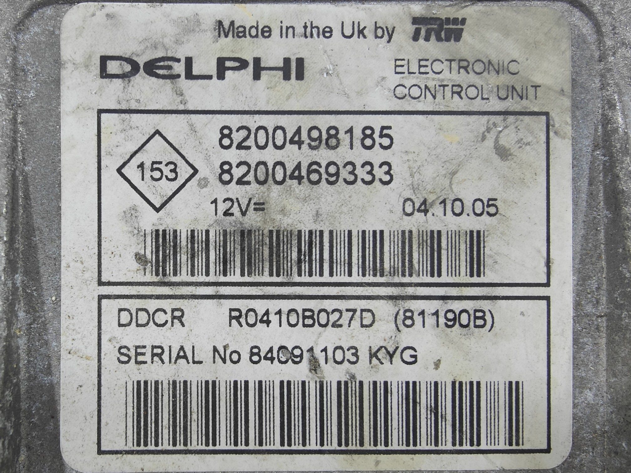 ECU de motor Renault KANGOO I 1.5 DCI 65HP , Ref: 10978-K3B11