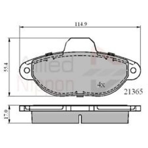 JGO. PASTILLAS FRENO FIAT CINQUECENTO 91...99 SEISCENTO 98...00   114.9X55.4X17MM   (21365)