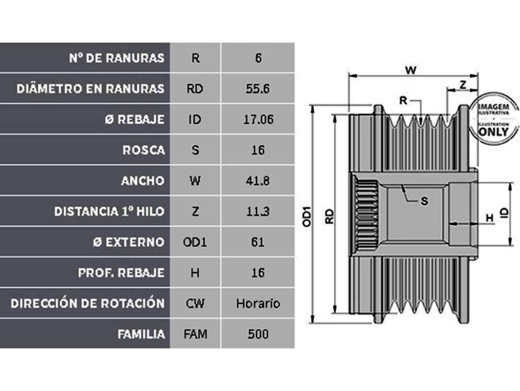 POLEA ALTERNADOR RE MEGANE F9Q LIBRE 6PK