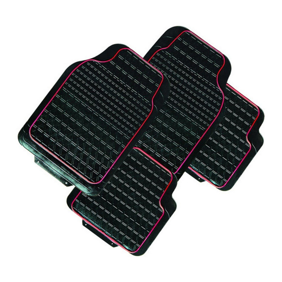JUEGO DE ALFOMBRAS DE GOMA COLOR NEGRO CON BORDE ROJO