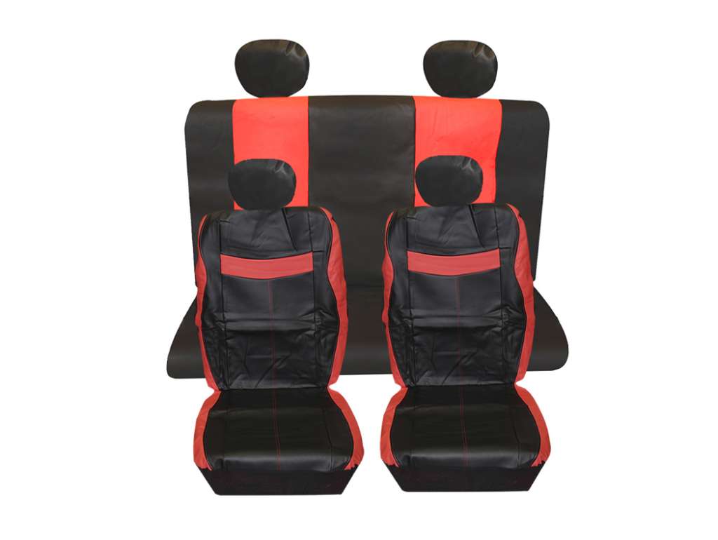 CUBRE ASIENTO UNIV. NEGRO/ROJO COMPLETO ECOCUERO