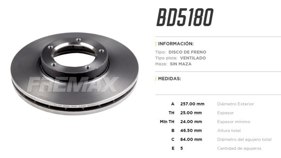 DISCO DE FRENO TOYOTA HILUX 4X2 1993-2004