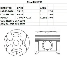 PISTON ( 87.00) OM605-606T STD CON AROS (1 CIL)