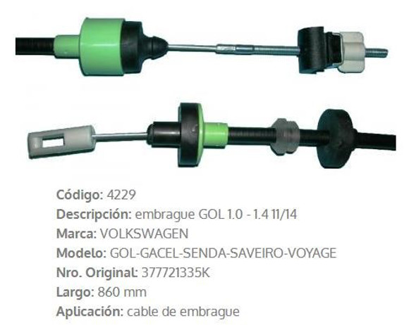 CABLE DE EMBRAGUE VW GOL 1000 AÑO 2000 860MM