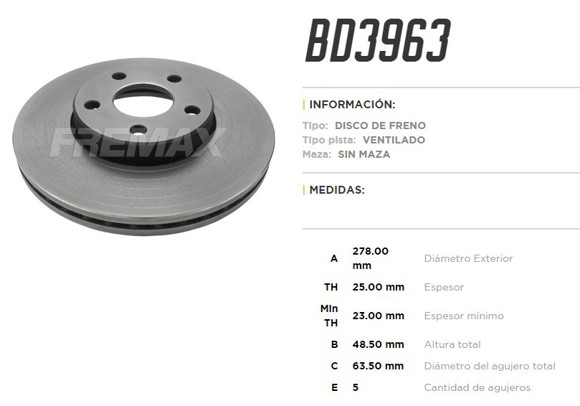 DISCO FRENO DEL VENT FORD S-MAX/FOCUS II 04. . . VOLVO C30