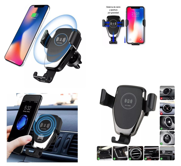 SOPORTE CELULAR CON CARGADOR INALAMBRICO PARA AUTO REJILLA