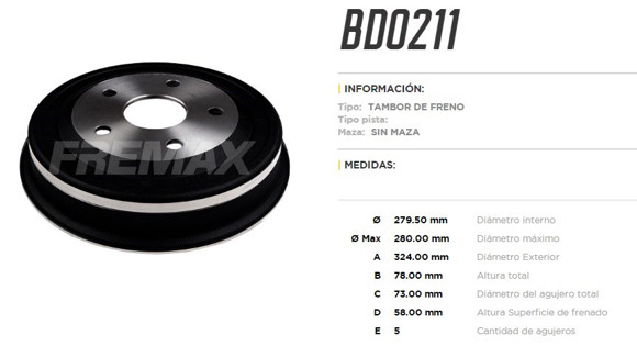 CAMPANA DE FRENO TRASERA FORD F100 1966-1992