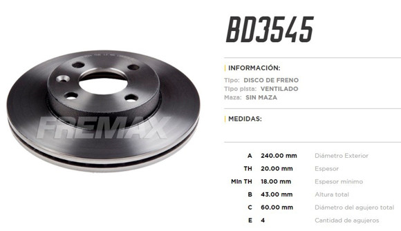 DISCO DE FRENO CHEVROLET ONIX 1.0/1.4 PRISMA 1.4 8V 2013-
