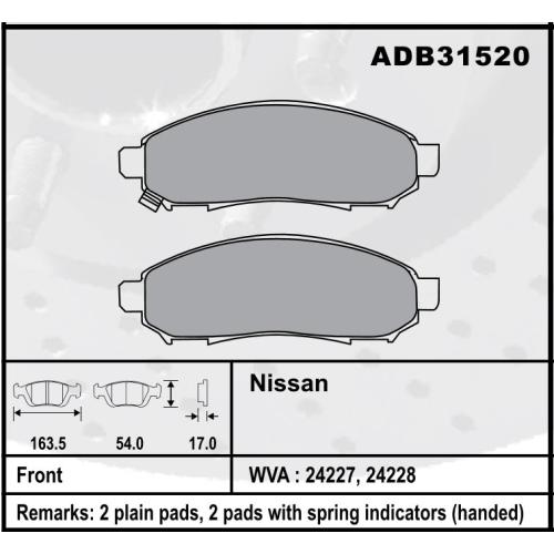 JGO. PASTILLAS FRENO NISSAN FRONTIER 2008.. NAVARA CTA 720-D21 S/A C163X54X17MM (24227/28)