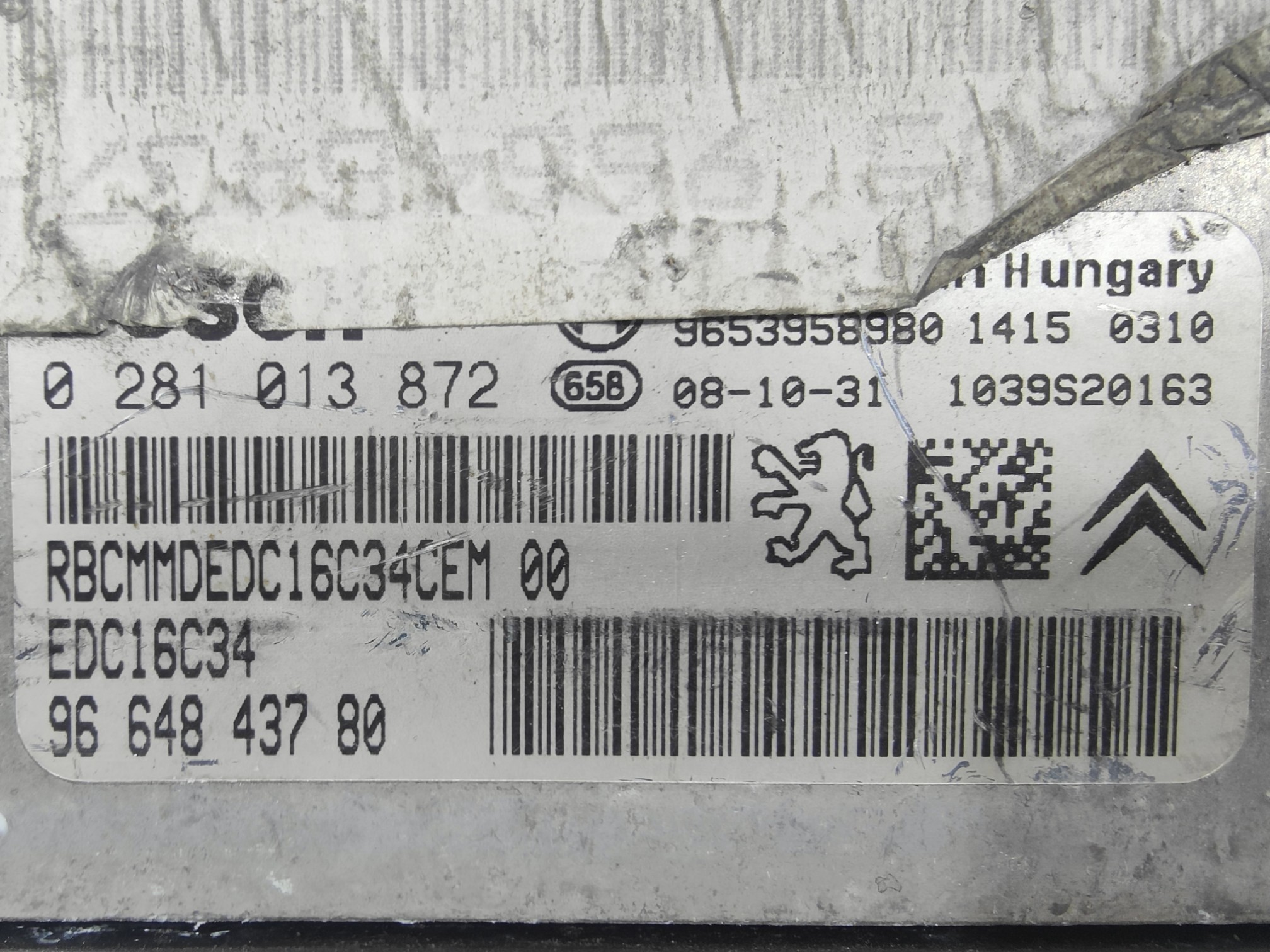ECU de motor Peugeot Citroen 1.6 HDI 2008, Ref: 10896-K3B6