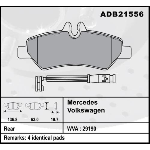 JGO. PASTILLAS FRENO MERCEDES BENZ SPRINTER 415CDI TRASERAS C/SENSOR 137X63X20MM