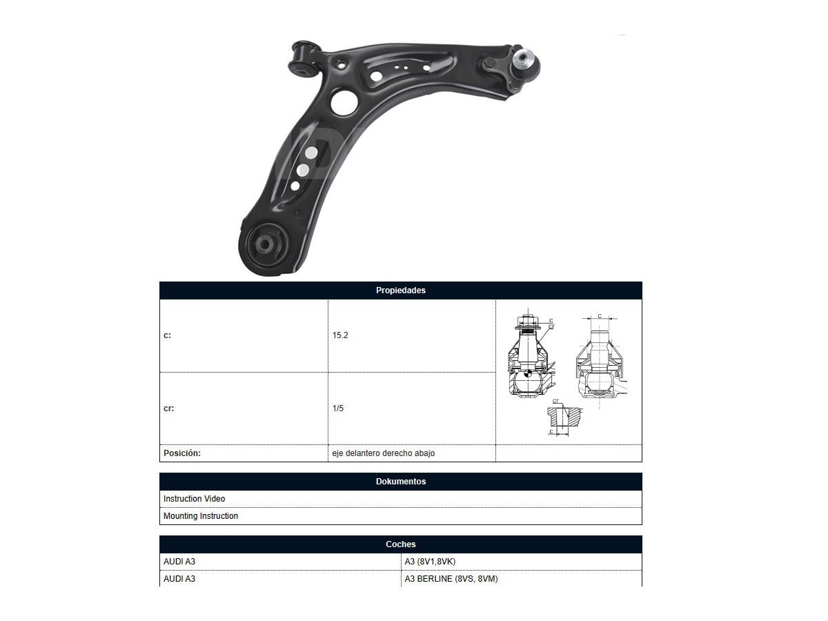Parilla De Suspension Delantera Audi A3 10-13 Der