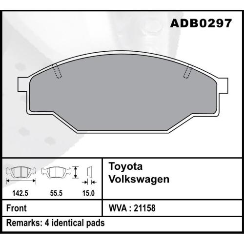 JGO. PASTILLAS FRENO TOYOTA HI ACE 83..88 HILUX 93...90  FAW DOBLE CABINA142X56X15MM  (21158)