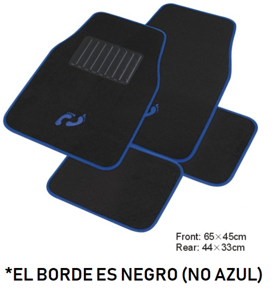 JUEGO DE ALFOMBRAS DE MOQUETTE COLOR NEGRA CON HUELLA AZUL