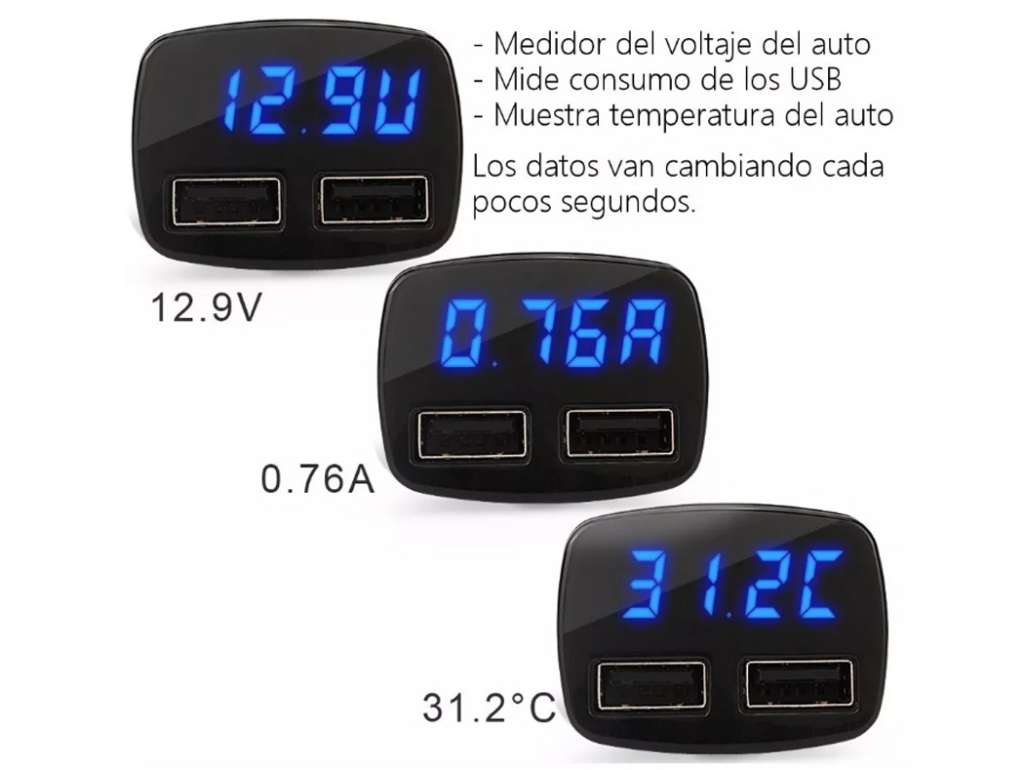 INSTRUMENTO VOLTIMETRO UNIV. ENCENDEDOR/AMPERIMETRO/TERMOMETRO C/USB