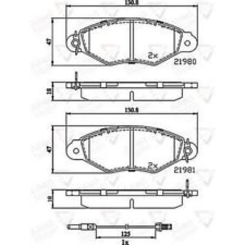 JGO. PASTILLAS FRENO PEUGEOT CITROEN 306 98... XSARA RENAULT KANGOO 130.8x47MM  (21980/981)